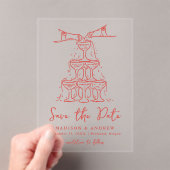 Whimsical Red Champagne Tower Save the Date Acryleinladungen (Insitu (Handheld))