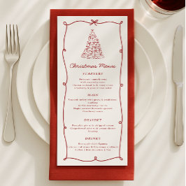 Whimsical Red Christmas Tree Dinner Menu Menükarte