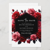 Whimsical Red Crimson Red Wedding Save The Date (Vorne/Hinten)