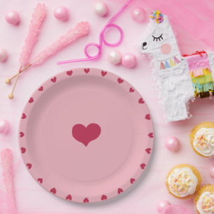 Whimsical Red Doodled Herzen on Soft Pink Pappteller