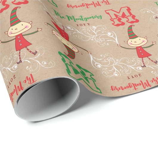 Whimsical Red Elf Weihnachtsfeiertag Individuelle Geschenkpapier (Rolleneckpunkt)