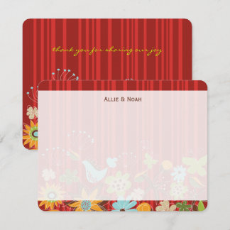Whimsical Red Floral Garden and Bird Fusion Dankeskarte