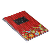 Whimsical Red Floral Garden & Bird Custom Notebook Notizblock (Rechte Seite)