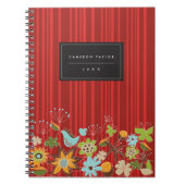 Whimsical Red Floral Garden & Bird Custom Notebook Notizblock (Vorderseite)