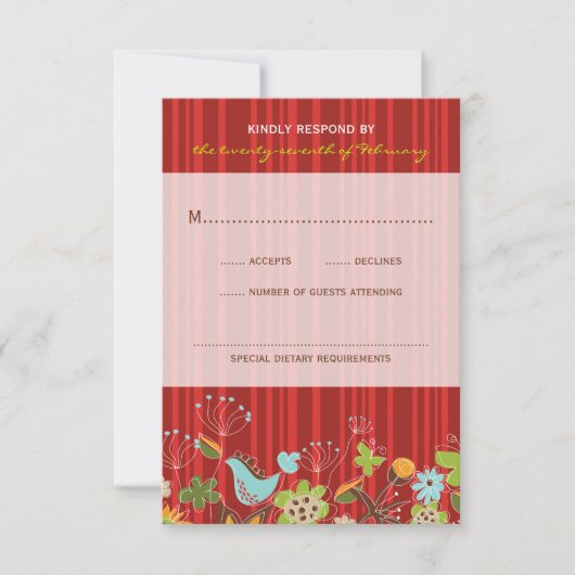 Whimsical Red Floral Garden Wedding RSVP Card (Vorderseite)