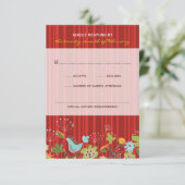 Whimsical Red Floral Garden Wedding RSVP Card (Stehend Vorderseite)