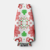 Whimsical Red Flowers Green Leaves On White Art Flaschenkühler (Vorderseite)