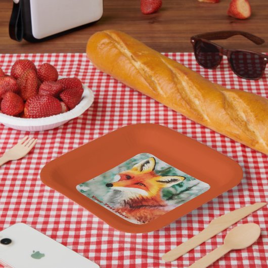 Whimsical Red Fox Pappteller (Picknick)
