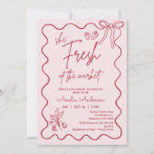 Whimsical Red Fresh off Market Brautparty Einladung (Vorderseite)