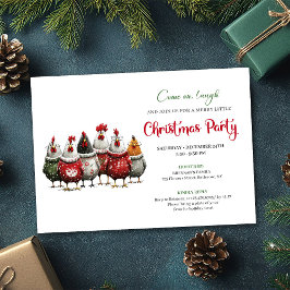 Whimsical Red Green Chickens Christmas Party  Einladung