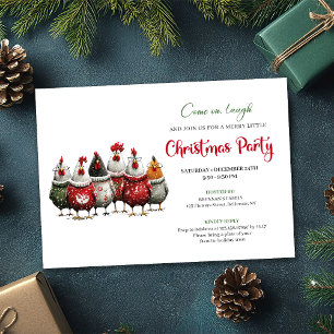 Whimsical Red Green Hühner Weihnachtsfeier Einladung