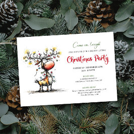 Whimsical Red Green Reindeer Christmas Invitation Einladung
