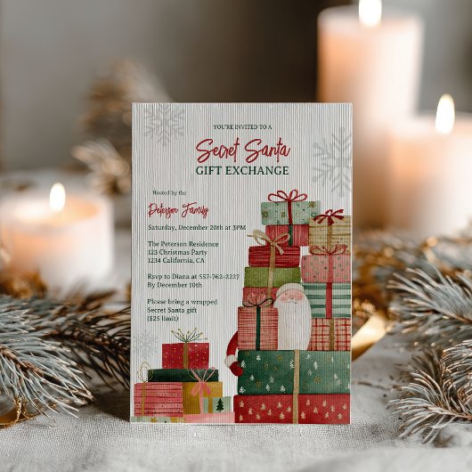 Whimsical Red Green Secret Santa Christmas Party Einladung