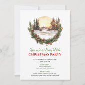 Whimsical Red Green Winter Scene Party Invitation Einladung (Vorderseite)