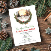Whimsical Red Green Winter Scene Party Invitation Einladung