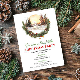 Whimsical Red Green Winter Scene Party Invitation Einladung