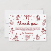 Whimsical Red Hand Drawn Christmas Baby Shower Dankeskarte (Vorderseite)