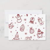 Whimsical Red Hand Drawn Christmas Baby Shower Dankeskarte (Rückseite)