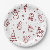Whimsical Red Hand Drawn Christmas Baby Shower Pappteller (Vorderseite)