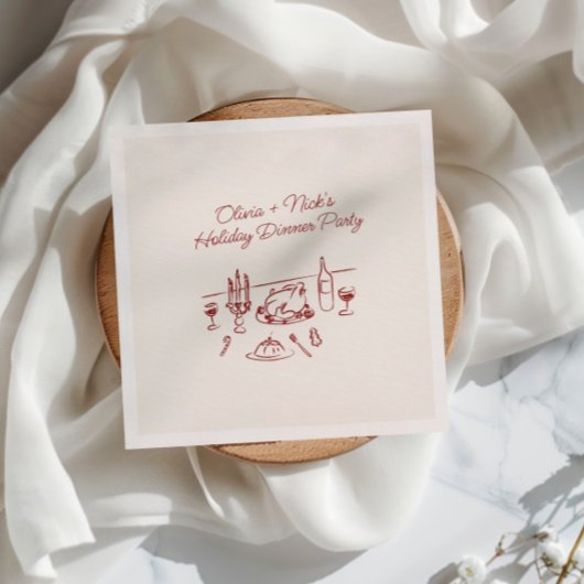 Whimsical Red Hand gezeichnete Weihnachtsessen Par Serviette