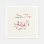 Whimsical Red Hand gezeichnete Weihnachtsessen Par Serviette (Vorderseite)
