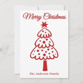 Whimsical Red Hand gezogen Weihnachtsbaum Feiertagskarte