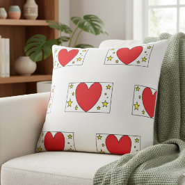 Whimsical Red Heart and Gold Stars Christmas Throw Kissen
