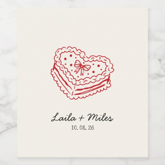 Whimsical red heart minimalistic wedding  weinetikett (Einzelnes Label)