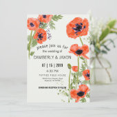 Whimsical Red Orange Poppies Watercolor Wedding Einladung (Stehend Vorderseite)