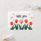 Whimsical Red Orange Tulips mit Herz Miss You Karte (Vorderseite/Rückseite Beispiel)