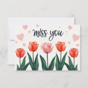 Whimsical Red Orange Tulips mit Herz Miss You Karte