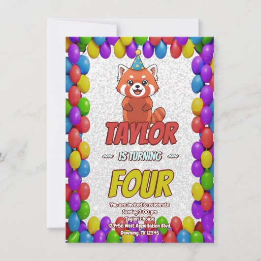 Whimsical Red Panda Adult Invite Einladung (Vorderseite)