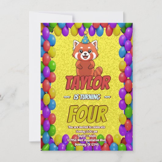 Whimsical Red Panda Adult Invite Einladung (Vorderseite)