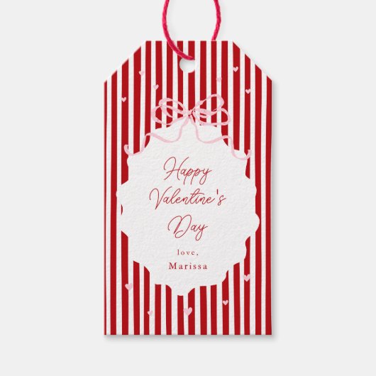 Whimsical Red Pink Bow Hearts Happy Valentines Day Geschenkanhänger (Vorderseite)