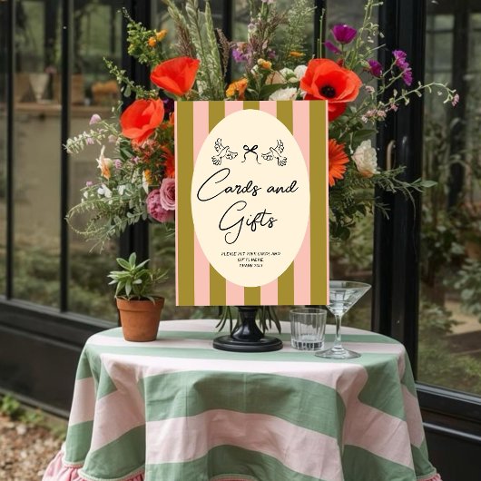 Whimsical Red Pink “Cards and Gifts” Wedding Poster