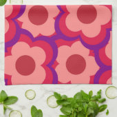 Whimsical Red & Pink Floral Retro, fröhlich Geschirrtuch (Gefaltet)