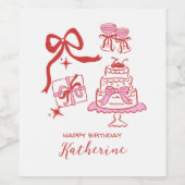 Whimsical Red Pink Hand Drawn Birthday Party Weinetikett (Einzelnes Label)