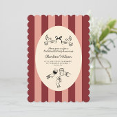 Whimsical Red Pink Striped Scribble Bachelorette Einladung