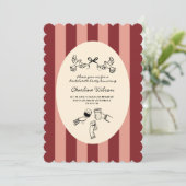 Whimsical Red Pink Striped Scribble Bachelorette Einladung (Stehend Vorderseite)