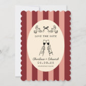 Whimsical Red Pink Striped Scribble Save the Date Einladung (Vorderseite)