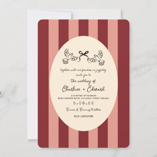 Whimsical Red Pink Striped Scribble  Wedding  Einladung (Vorderseite)