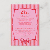 Whimsical Red Pink Watercolor Bow Stripe Wedding Begleitkarte (Vorderseite)