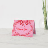Whimsical Red Pink Watercolor Bow Stripe Wedding Dankeskarte (Vorderseite)