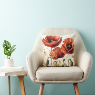 Whimsical Red Poppies Throw Kissen