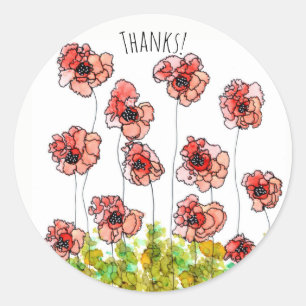 Whimsical Red Poppy Blume Vielen Dank Sticker