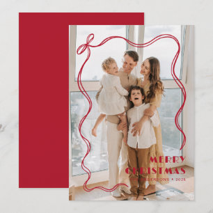Whimsical Red Ribbon Familie Foto Frohe Weihnachte Feiertagskarte