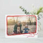 Whimsical Red Ribbon Frame Holiday Photo Karte (Stehend Vorderseite)