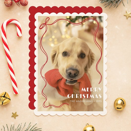 Whimsical Red Ribbon Pet Foto Frohe Weihnachten