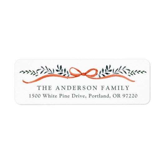 Whimsical Red Ribbon Weihnachtszeit Rücksendeadres (Vorne)