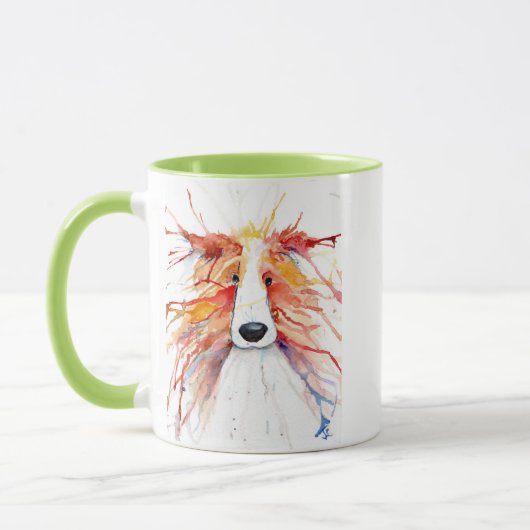 Whimsical red rough collie mug tasse (Links)